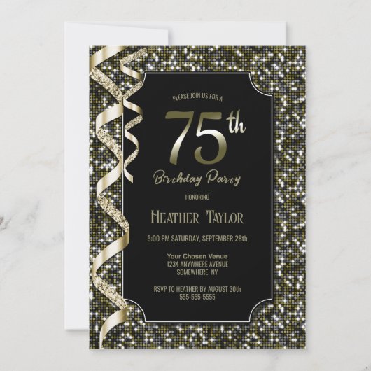 Groene pailletten 75e verjaardagsfeestje kaart (Voorkant)