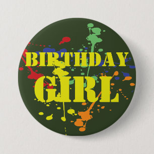 Groene Paintball Party Birthday Girl Ronde Button 7,6 Cm