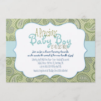 Groene Paisley Baby Boy Shower Invitation Kaart