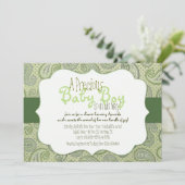 Groene Paisley Baby Boy Shower Invitation Kaart (Staand voorkant)