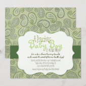 Groene Paisley Baby Boy Shower Invitation Kaart (Voorkant / Achterkant)