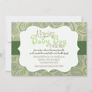 Groene Paisley Baby Boy Shower Invitation Kaart