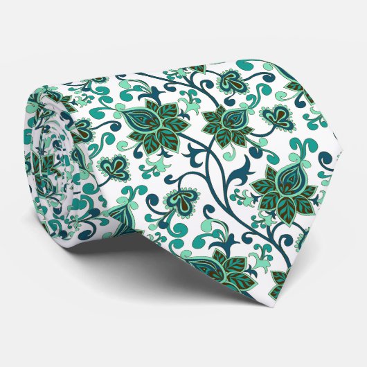 Groene Paisley Bloemen Stropdas (Opgerold)