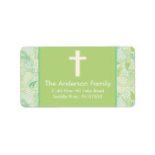 Groene Paisley Cross Religieus adres Label (Voorkant)