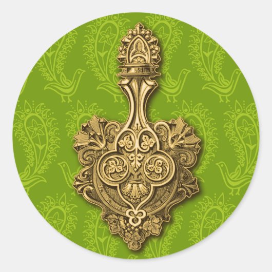 Groene Paisley Peacocks Sticker / Envelope Seal (Voorkant)