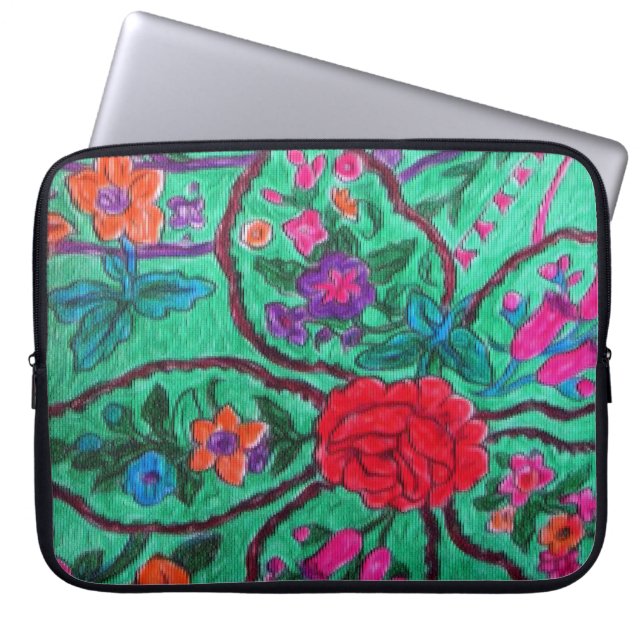 Groene paisleylaptophoes laptop sleeve (Voorkant)