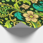 Groene paisleyprint cadeaupapier (Hoek)