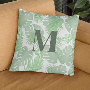 Groene Palm Bladeren Custom Monogram Kussen