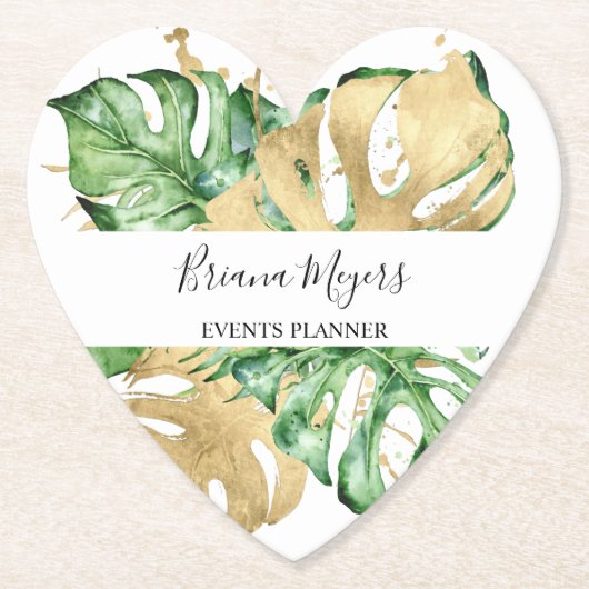 Groene palm bladeren goud tropisch kartonnen onderzetters (Voorkant)