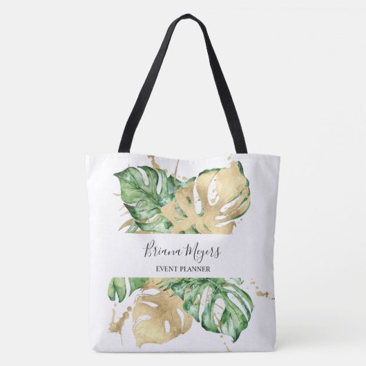 Groene palm bladeren goud tropisch tote bag (Achterkant)