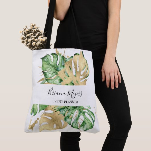 Groene palm bladeren goud tropisch tote bag (Dichtbij)