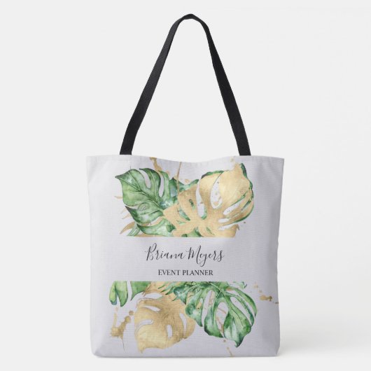 Groene palm bladeren Goud Zand Tropisch Tote Bag (Achterkant)