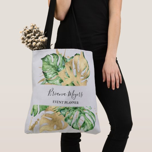 Groene palm bladeren Goud Zand Tropisch Tote Bag (Dichtbij)