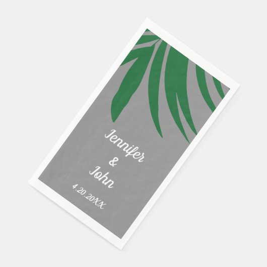 Groene Palm Bladeren Grijs Tropisch Strand Wedding Servet (Hoek)