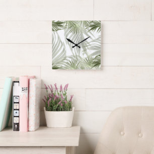 Groene Palm Bliss 1 #art #natural Vierkante Klok