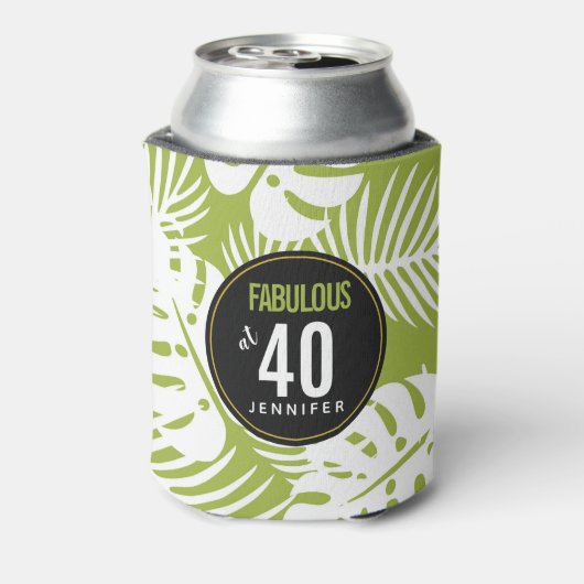 Groene palm laat fantastisch om veertig blikjeskoeler (Blikje Achterkant)