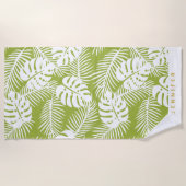 Groene palm laat regenwoud patroon gepersonaliseer strandlaken (Voorkant)