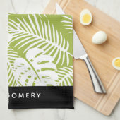 Groene palm laat regenwoud patroon gepersonaliseer theedoek (Quarter Fold)