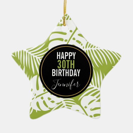 Groene palm laat regenwoud Patroondag Keramisch Ornament (Voorkant)