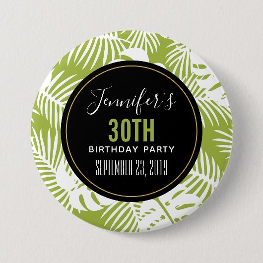 Groene palm laat regenwoud Patroondag Ronde Button 7,6 Cm (Voorkant)