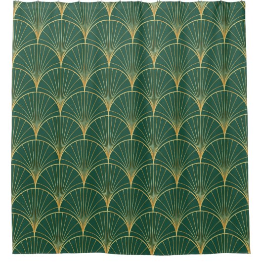 Groene Palm Leaf Art Deco Douchegordijn (Voorkant)
