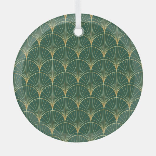 Groene Palm Leaf Art Deco Glas Ornament (Voorkant)