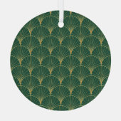 Groene Palm Leaf Art Deco Glas Ornament (Achterkant)