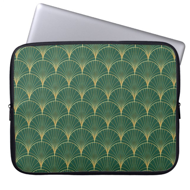 Groene Palm Leaf Art Deco Laptop Sleeve (Voorkant)