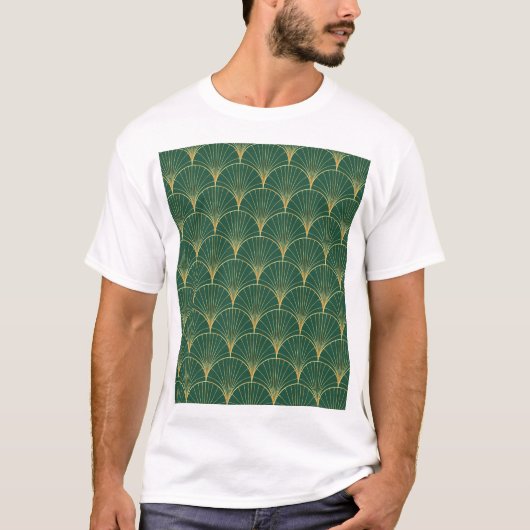 Groene Palm Leaf Art Deco T-shirt (Voorkant)