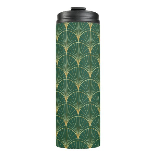 Groene Palm Leaf Art Deco Thermosbeker (Voorkant)