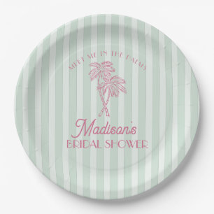 Groene Palm Lente Pastel Strand Bruidsdouche Papieren Bordje