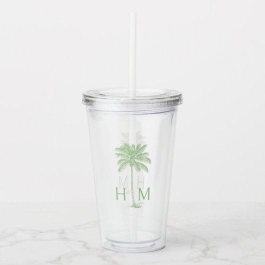 Groene palm palmboom monogram acryl drinkbeker (Voorkant)