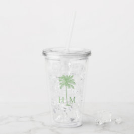 Groene palm palmboom monogram acryl drinkbeker