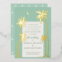 Groene Palm Springs boho bruiloft Folie Uitnodigin