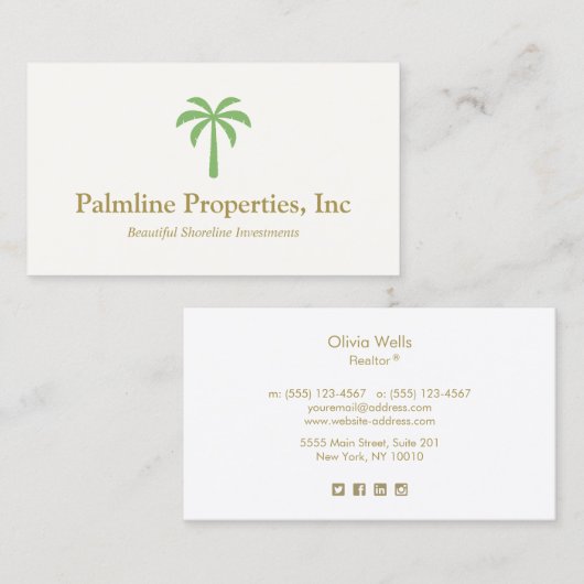 Groene Palm Tree Beach Front Vastgoed Contactkaartje (Voorkant / Achterkant)