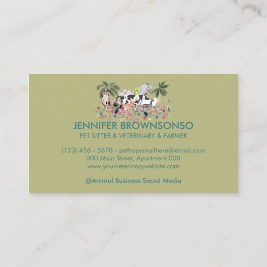 Groene Palm Tree Boerderij Dier Kat Hond Vogel Hui Visitekaartje (Achterkant)