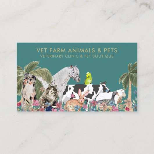 Groene Palm Tree Boerderij Dier Kat Hond Vogel Hui Visitekaartje (Voorkant)