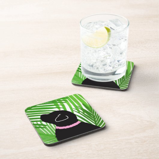 Groene Palm Tree Island Black Dog Onderzetter Set (Rechterzijde)
