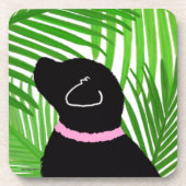 Groene Palm Tree Island Black Dog Onderzetter Set (Voorkant)