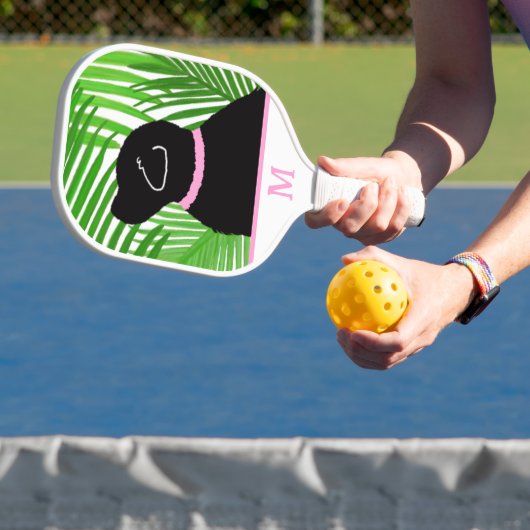 Groene Palm Tree Island Zwarte Hond Pickleball Pad Paddle (Insitu)