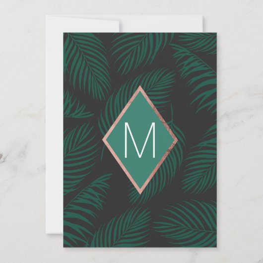 Groene Palm Tree Leaf Zwart Roos Gouden Brunch Bub Kaart (Achterkant)