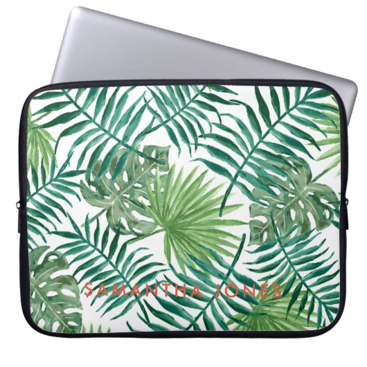 Groene palm Tropische Leaves trendy Laptop Sleeve (Voorkant)