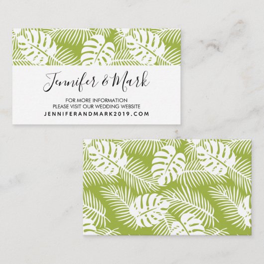 Groene palm verlaat regenwoud bruiloft website visitekaartje (Voorkant / Achterkant)