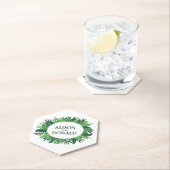 Groene palm verlaat trouwnamen kartonnen onderzetters (Insitu)