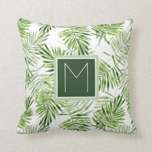 Groene Palmbladen   Monogram Kussen