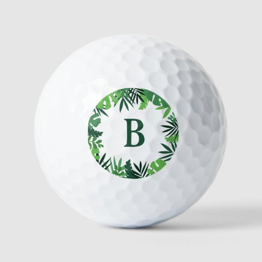Groene palmbladeren bloemmonogram golfballen (Voorkant)