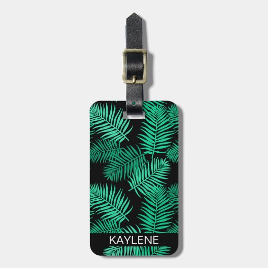 Groene palmbladeren gepersonaliseerd Bagagelabel (Voorkant verticaal)