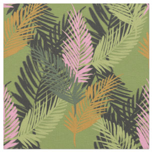 Groene palmbladeren met mosterd- en roze hooglicht stof
