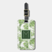 Groene palmbladeren | Monogram Bagagelabel (Voorkant verticaal)