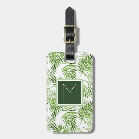 Groene palmbladeren | Monogram Bagagelabel (Voorkant verticaal)